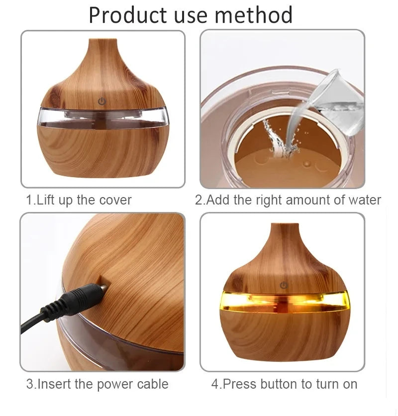300ml High Quality Aromatherapy Essential Oil Diffuser Wood Grain Remote Control Ultrasonic Air Humidifier with 7 Colors Light