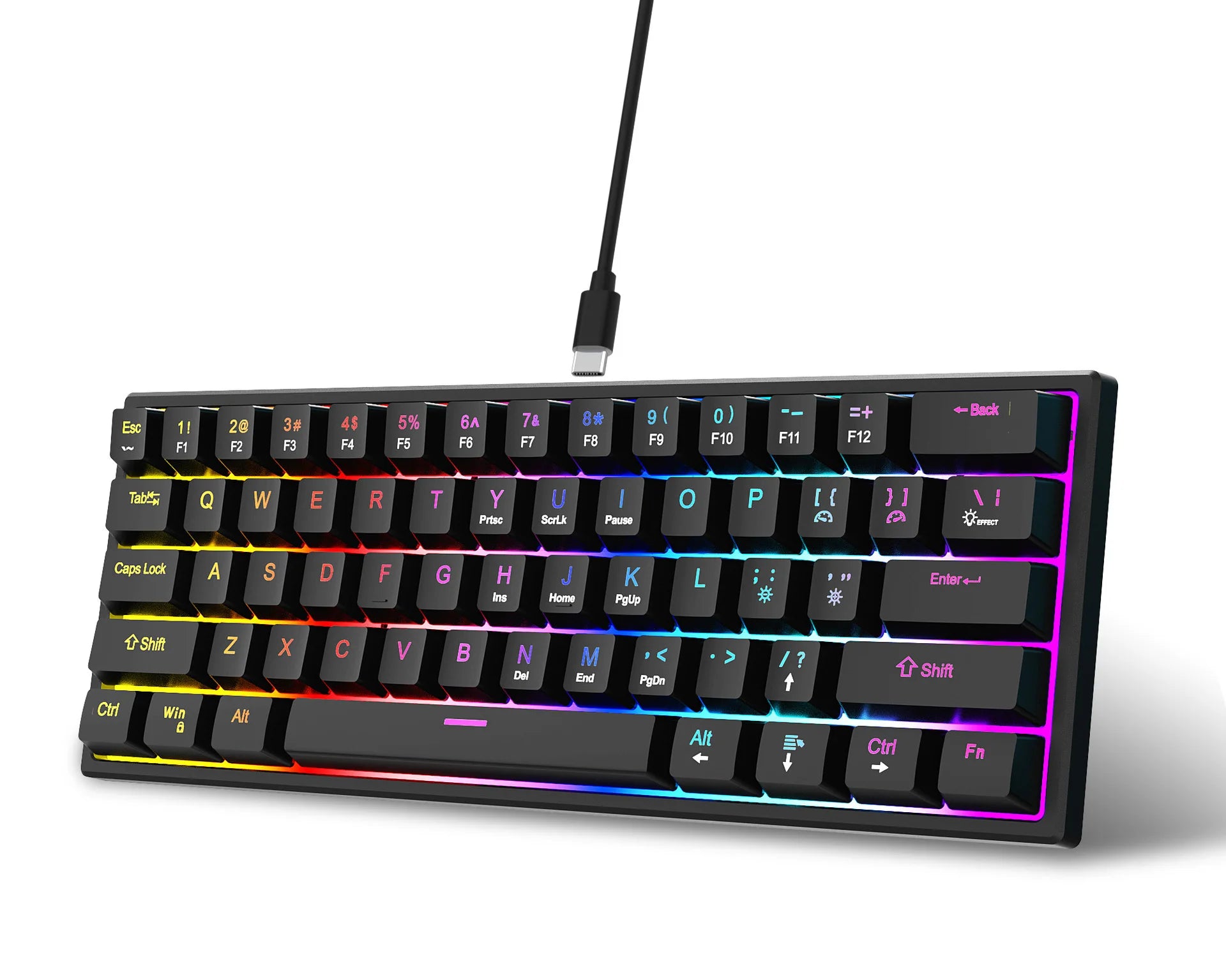 61 Keys Mechanical Keyboard Wired Gaming Keyboard Portable Ergonomics Keyboard Hot-Swappable RGB Backlit Cyan Axis Keycap For PC