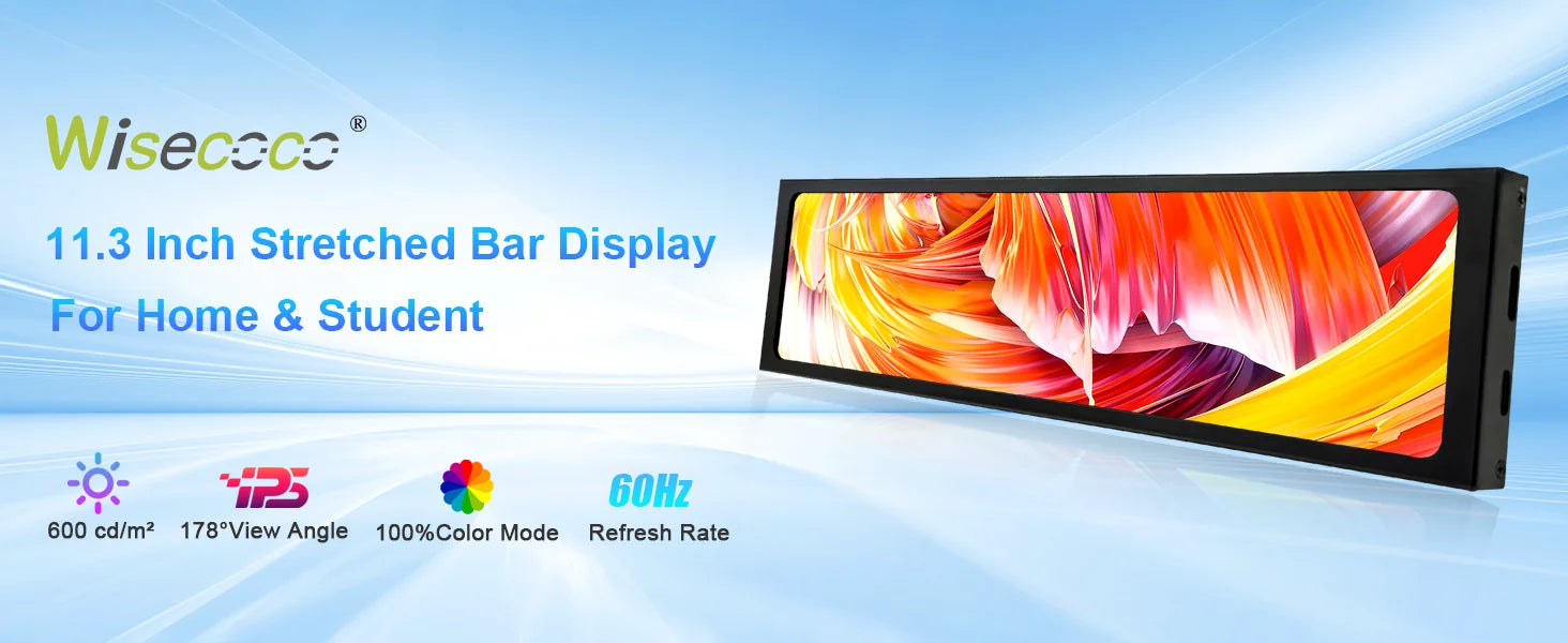 Wisecoco 12.3/11.3'' 1920x720 Touch Portable Monitor Stretched Bar Screen Gaming Monitor Not support AMD integrated graphics