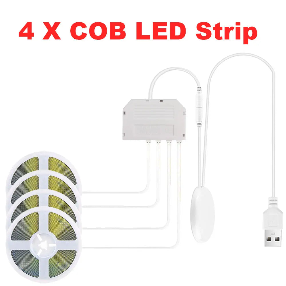 COB LED Strip Lights 5V USB 1/2/3M Strip 1-6 Pcs With Penetrating Wood Touch Dimmer Switch For Kitchen,Showcase,Cabinet Lighting