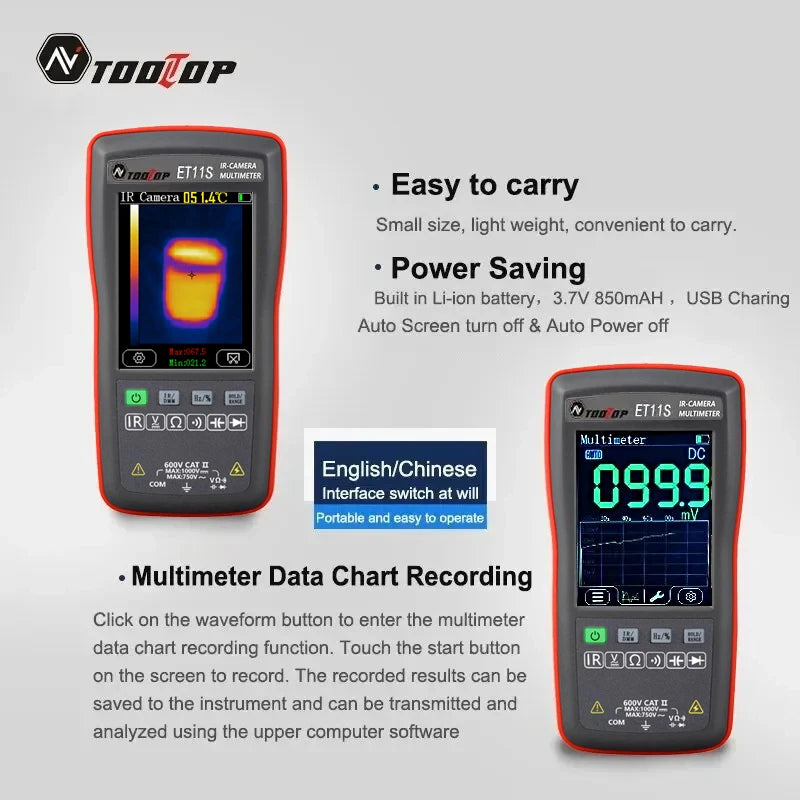 TOOLTOP ET11S 24x32 Thermal Imager 2.8 Inch Thermal Imaging Camera AC DC 4000 Counts Multimeter -40~300℃ Temperature Measurement