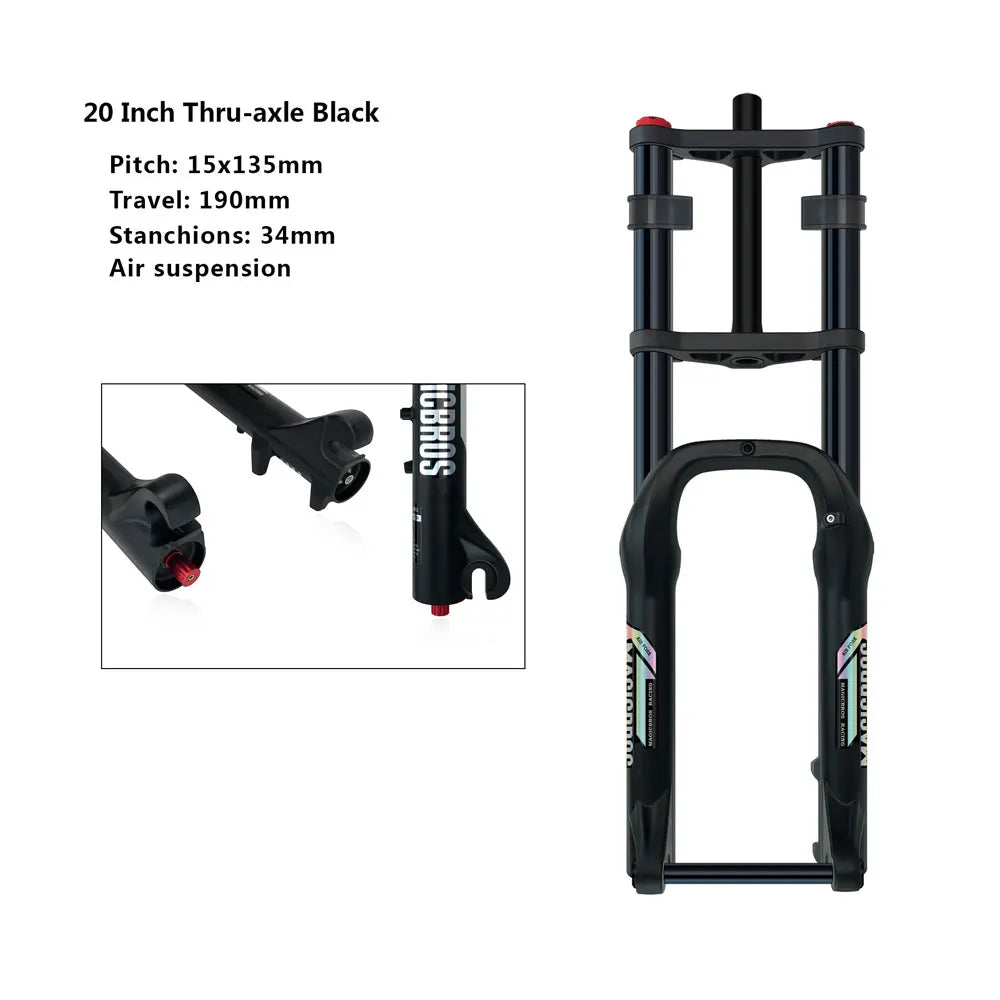 20x4.0 26*4.0 Dual Crown Motor Fork QR 9*135mm 15*135mm Beach Snow Bike Electric Fat Tire Bike Motorcycle Double Crown Air Fork
