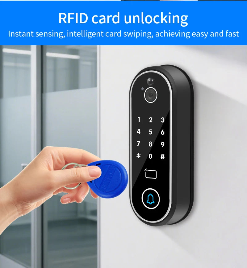 1080P Tuya Smart Doorbell Wifi Video Intercom with Motion Detection Unlock by Remote Control RFID Card NFC APP Access Control