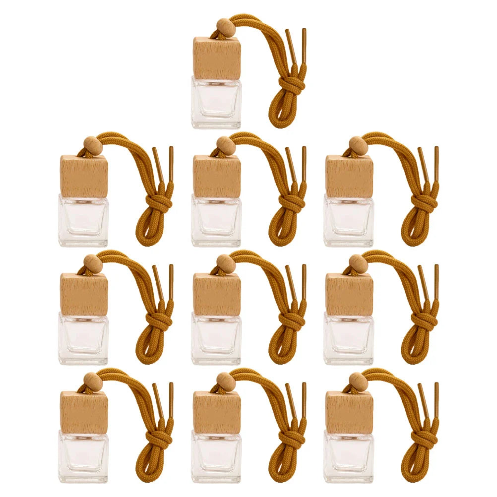 10Pcs 8ml Diffusers Essential Oils Empty Wooden Bottle Square Lid Car Hanging Accessories Perfume Bottles freshener Oil Diffuser