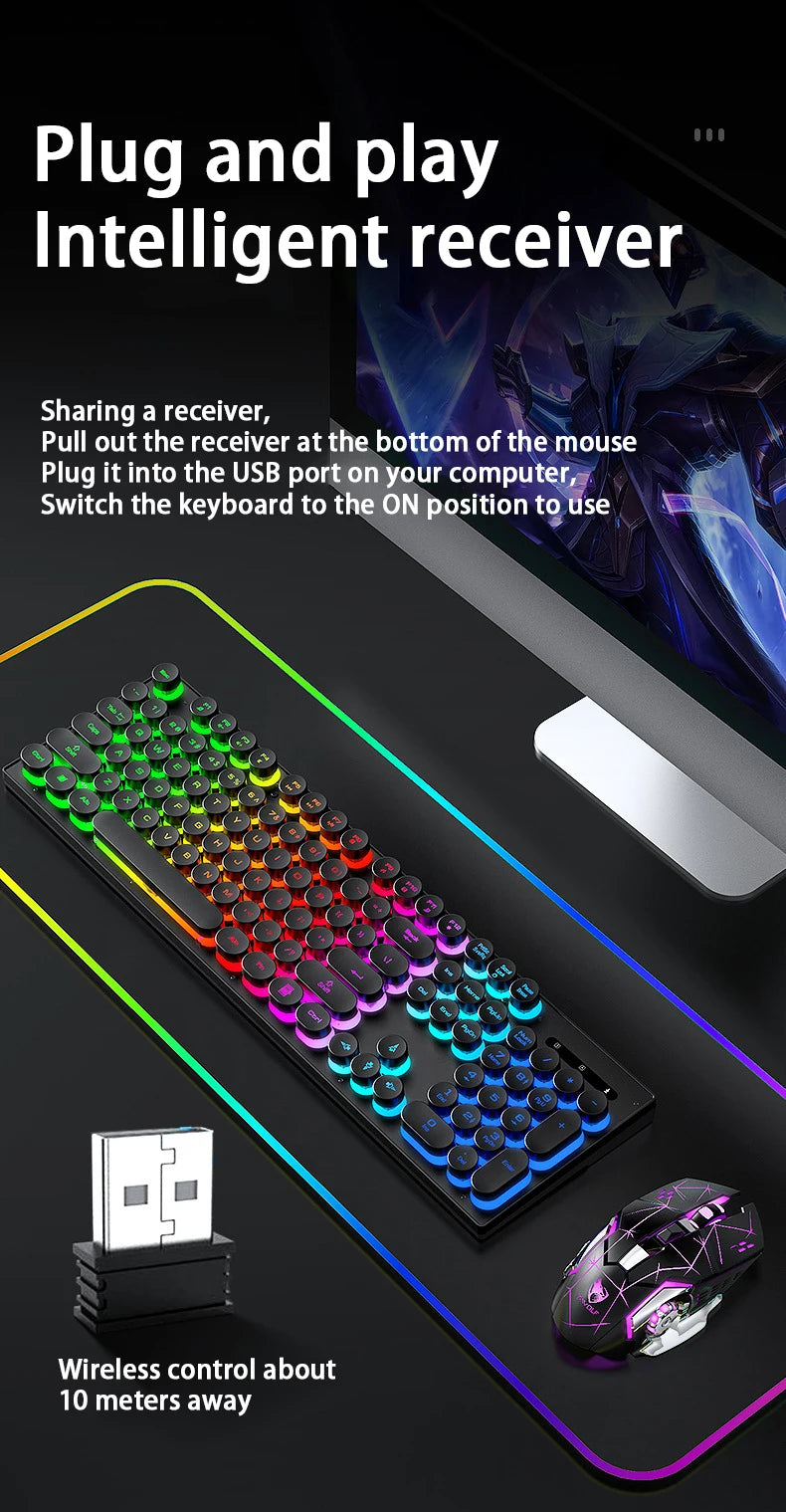 Mechanical hand feel electronic sports game business office wireless USB light keyboard set