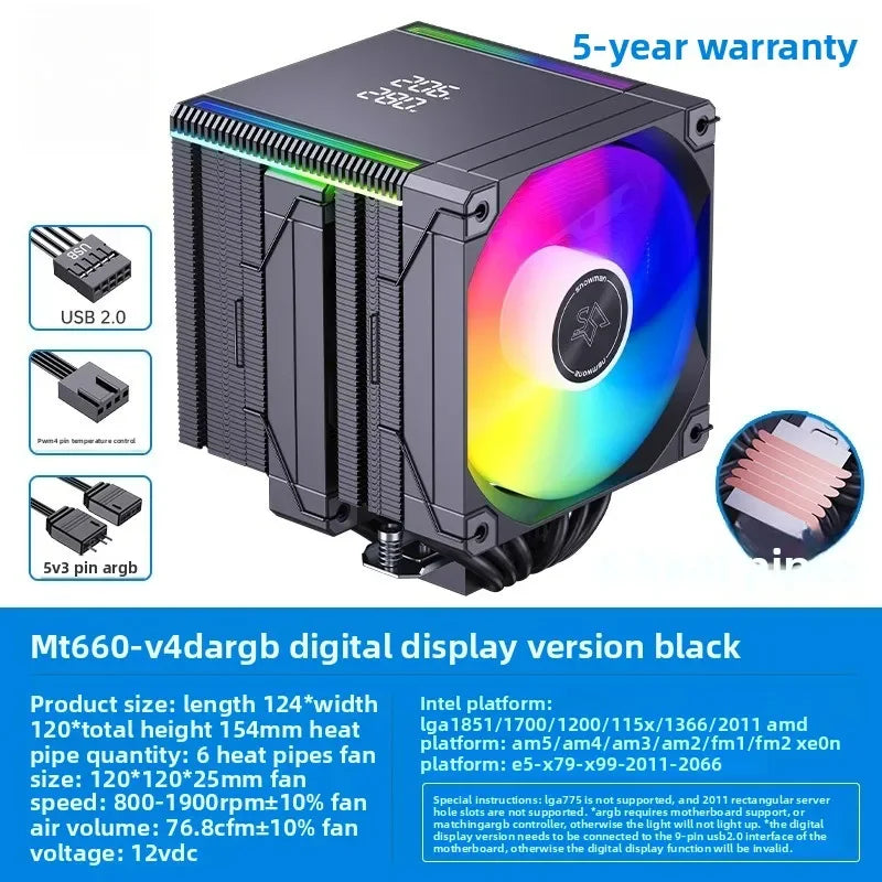 Universal CPU Air Cooler, 8 Heat Pipes Dual Tower Heatsink with Digital Display, Compatible with LGA1700/1851/AM5 Sockets