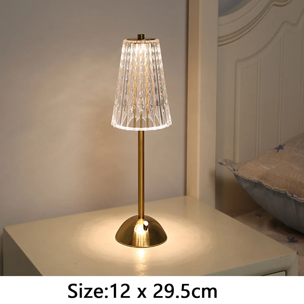 Nordic Crystal Rechargeable Table Lamp LED Bar Lamp Touch Dimmable Golden Desk Lamp Living Room Bedroom Hotel Lamp Bedside Lamp