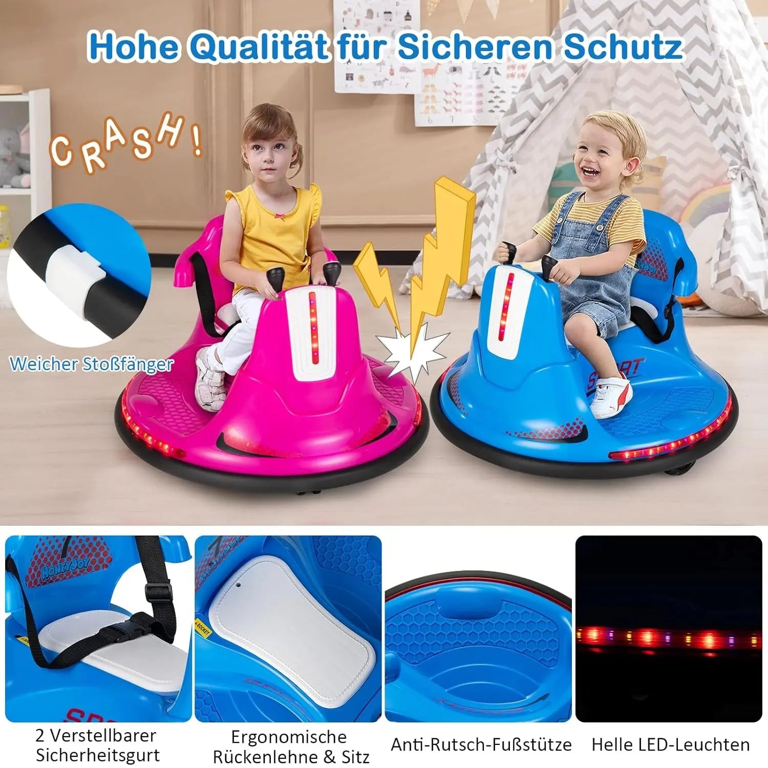 6 V Ride On Children's Car Scooter 360 Degree Rotation & Forward and Reverse Function, Bumper Car, Blue