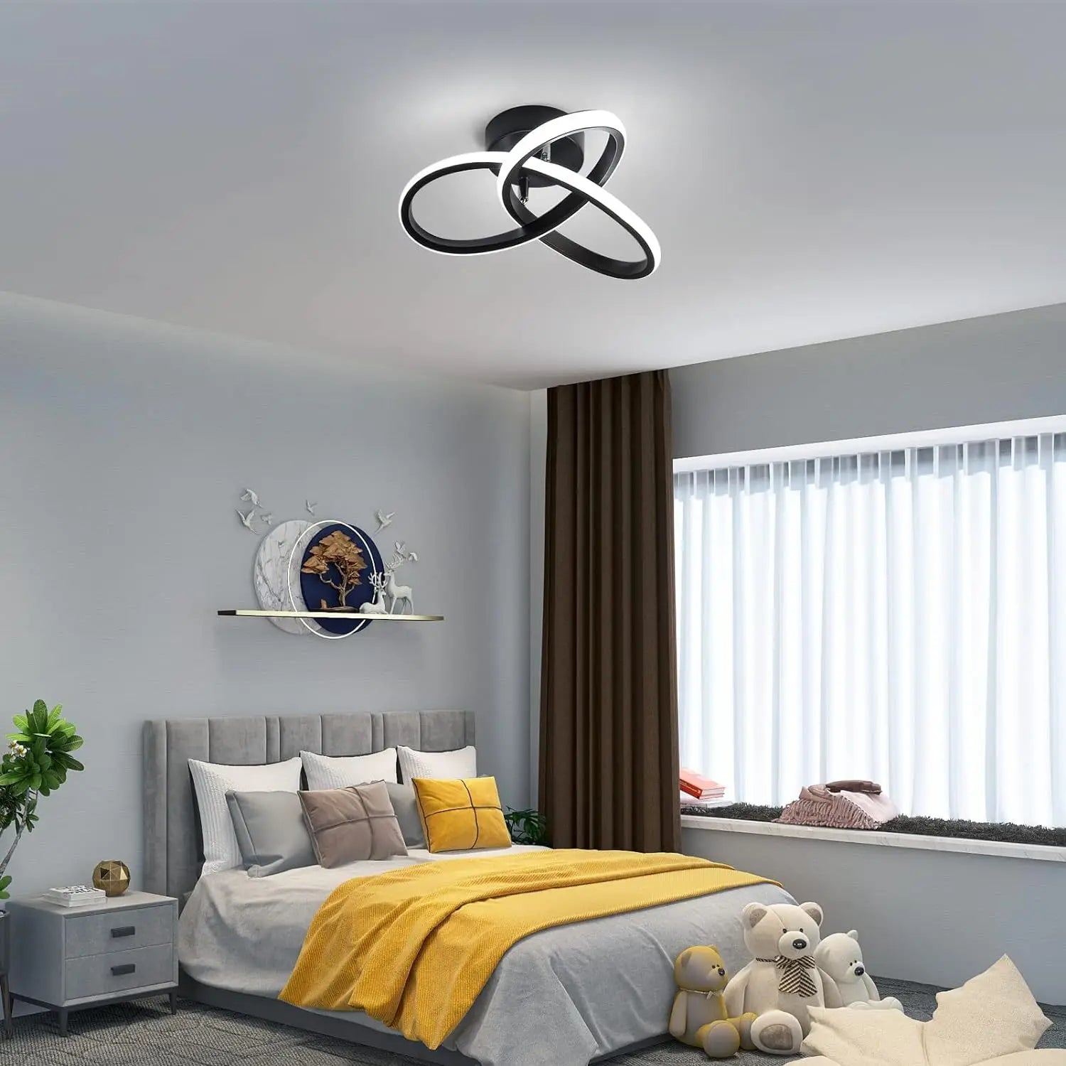 Modern LED Ceiling Light Trefoil Dimmable Black White Gold Lamp Bedroom Bedside Corridor Living Room Backgroud Home Indoor Decor