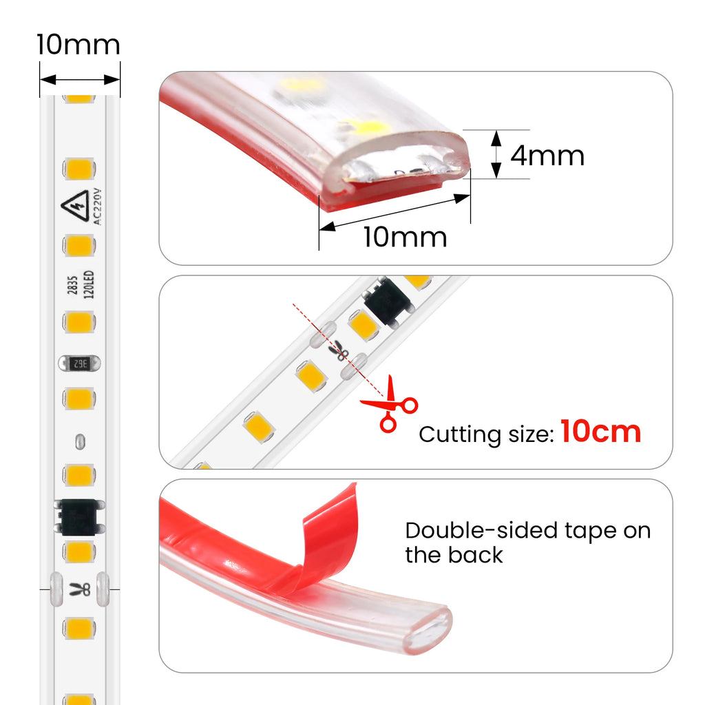 220V LED Strip Light 0.5m 5m 10m 20m 25m 30m 40m 2835 120LEDs Flexible LED Tape with Adhesive Tape Waterproof Ribbon Light
