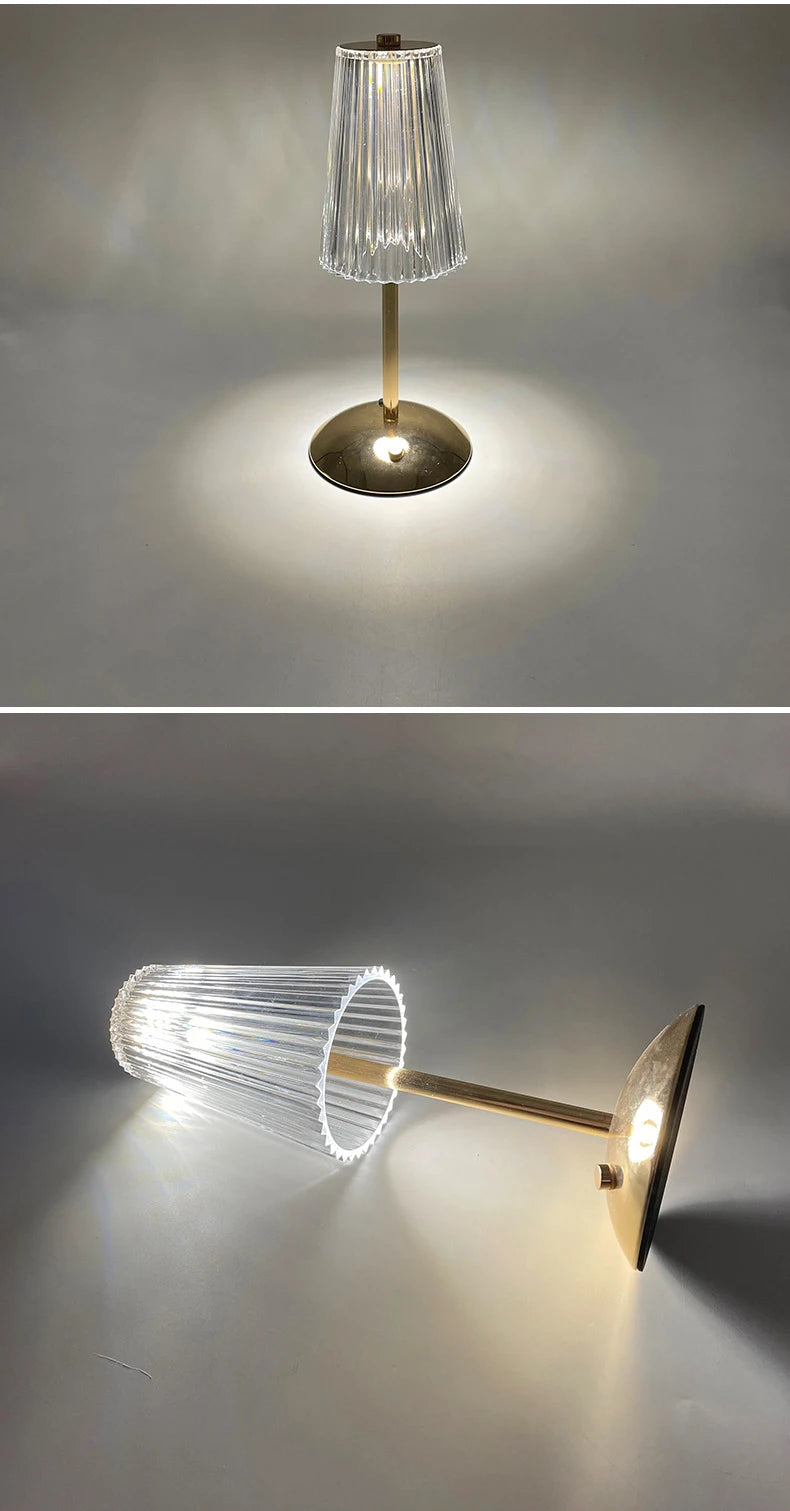 Nordic Crystal Rechargeable Table Lamp LED Bar Lamp Touch Dimmable Golden Desk Lamp Living Room Bedroom Hotel Lamp Bedside Lamp