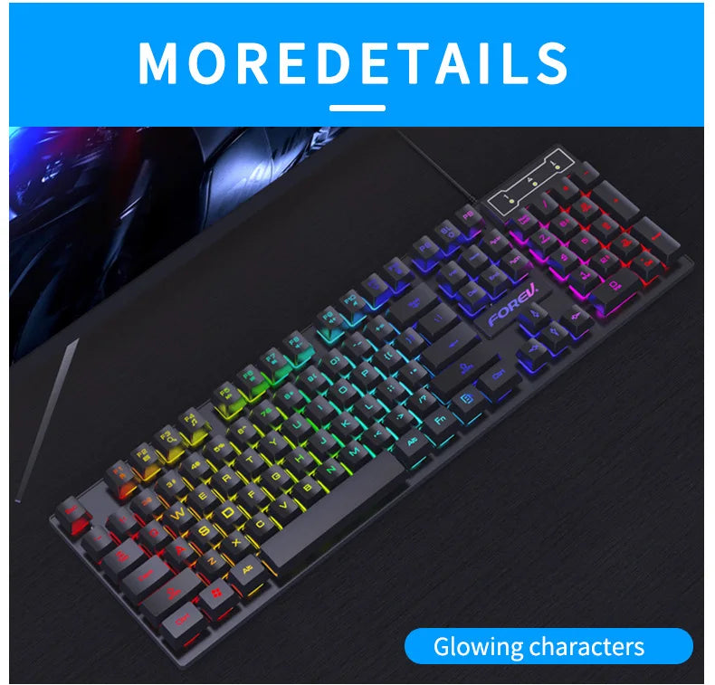 104 Keys Mechanical feel Keyboard Wired Gaming Keyboard for Laptop Desktop Ergonomics RGB Backlit LED Keycaps PC Accessories