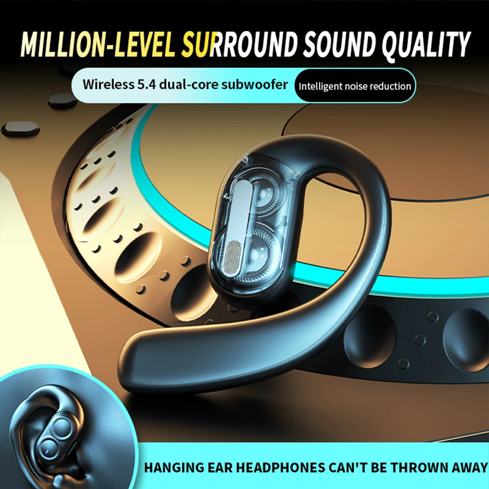 Bluetooth 5.4 Wireless Headphones Gaming Earphone Noise Canceling Ultra Long Battery Life Headset Open-Ear Stereo Sports Earbuds