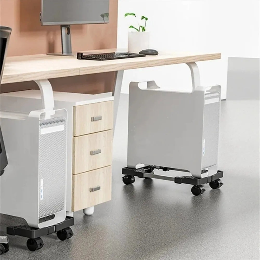 Desktop Stand Adjustable Mobile CPU Stand Scalable Stable CPU Stand with Universal Wheels Computer Mainframe Rack Office