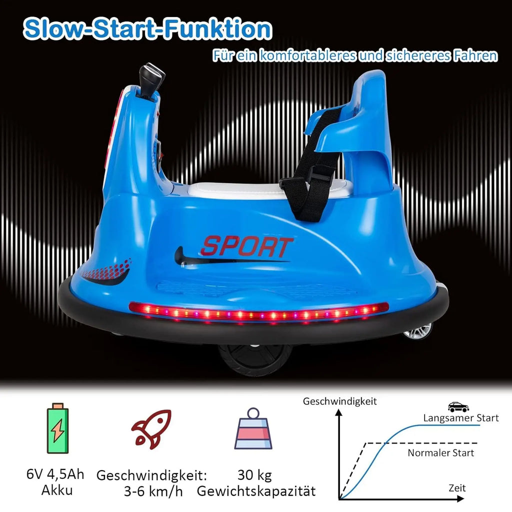 6 V Ride On Children's Car Scooter 360 Degree Rotation & Forward and Reverse Function, Bumper Car, Blue