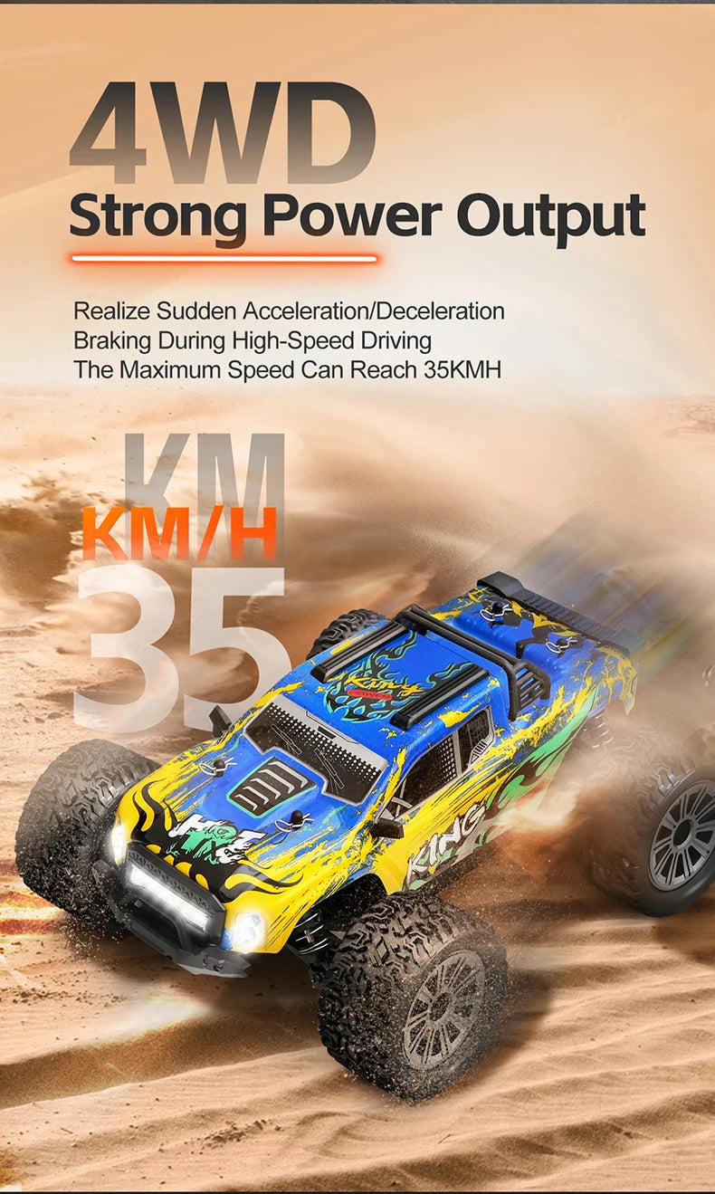 WLtoys 164018 1/16 Scale RC Car Off-Road 4WD Electric Remote Control Big Foot Climbing Truck with LED Lights High-Speed 2.4G