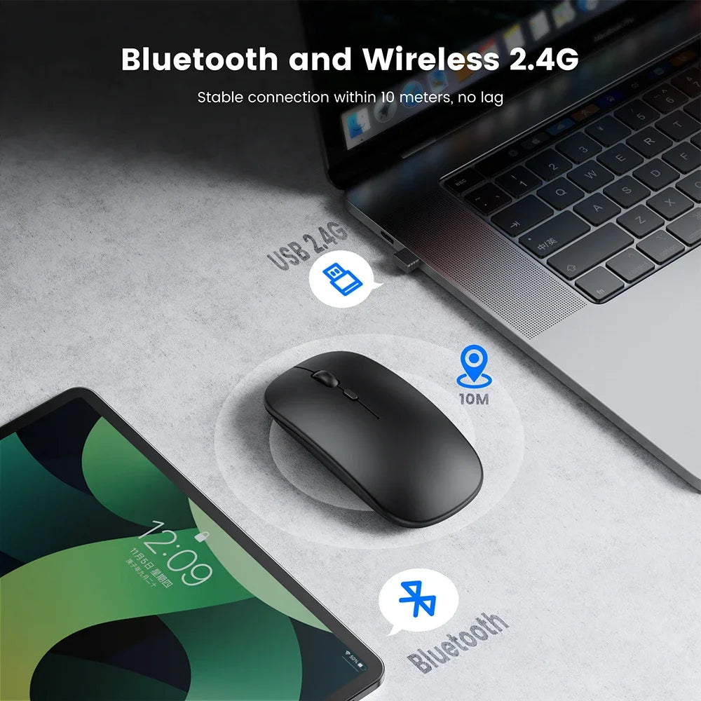 Wireless Mouse Bluetooth-Compatible Gaming Mouse (Dual Mode:BT+2.4Ghz) Ergonomic Rechargeable Mice for PC/Laptop/Macbook  ﻿