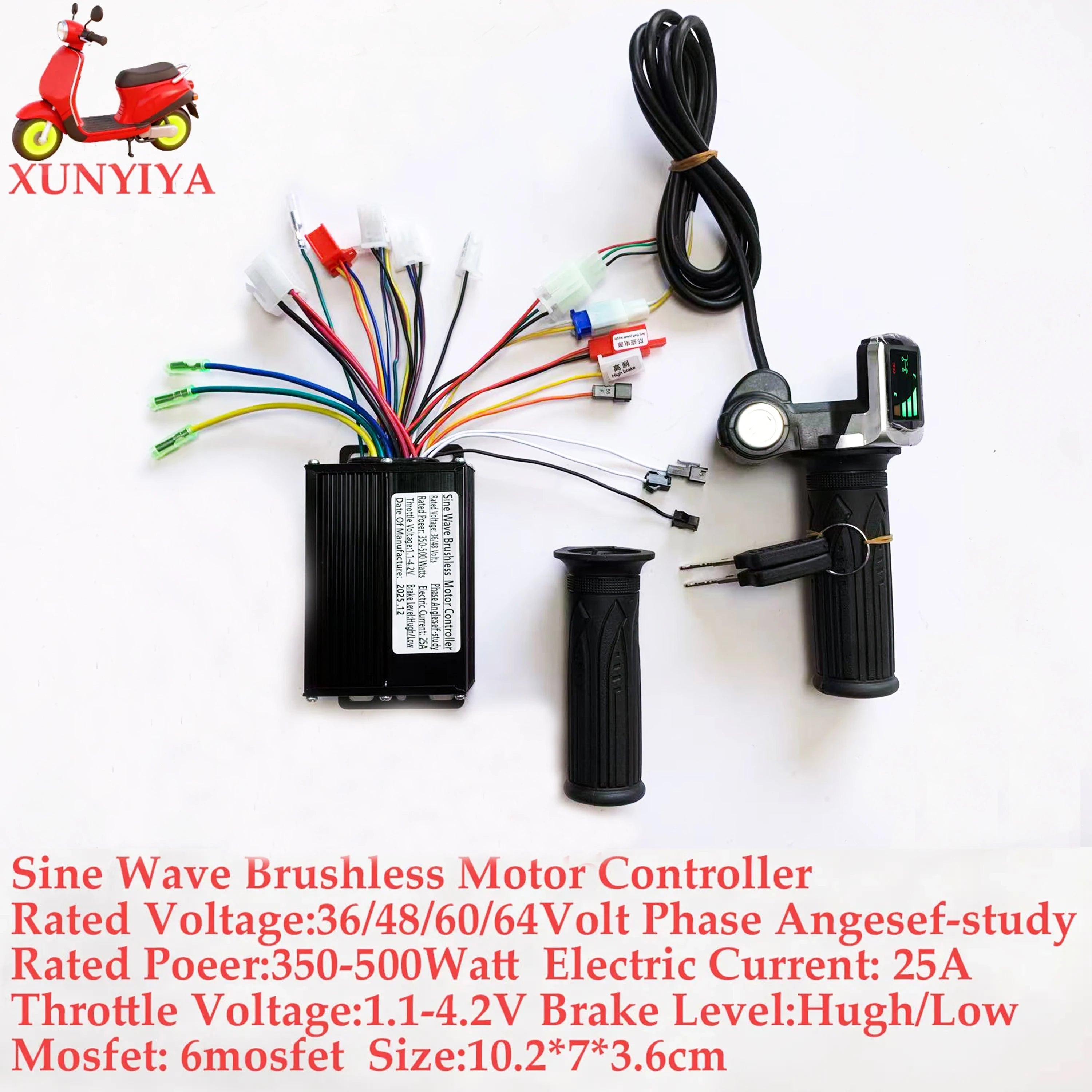 350-1000W 25A 30A 35A Brushless Motor sine wave Controller 36V 48V-64V and Battery display with lock Throttle for E-Scooter Bike