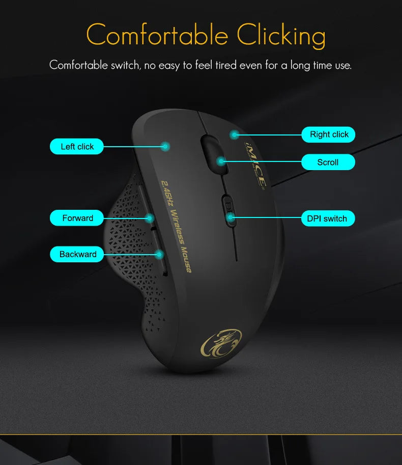 Wireless Mouse 2.4G 1600DPI Portable Gaming and Office Mouse Ergonomic Smart Power Saving for Macbook PC Gamer Laptop Win7/8/10