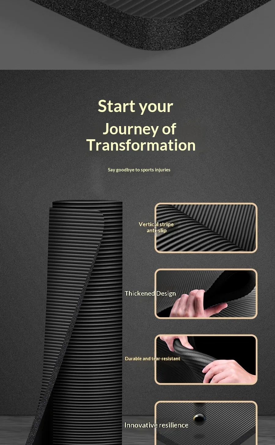 10MM Non Slip Extra Thick Yoga Mat High Density Fitness Exercise Mat Home Workout Pilates Beginner Men Women Eco Friendly Black