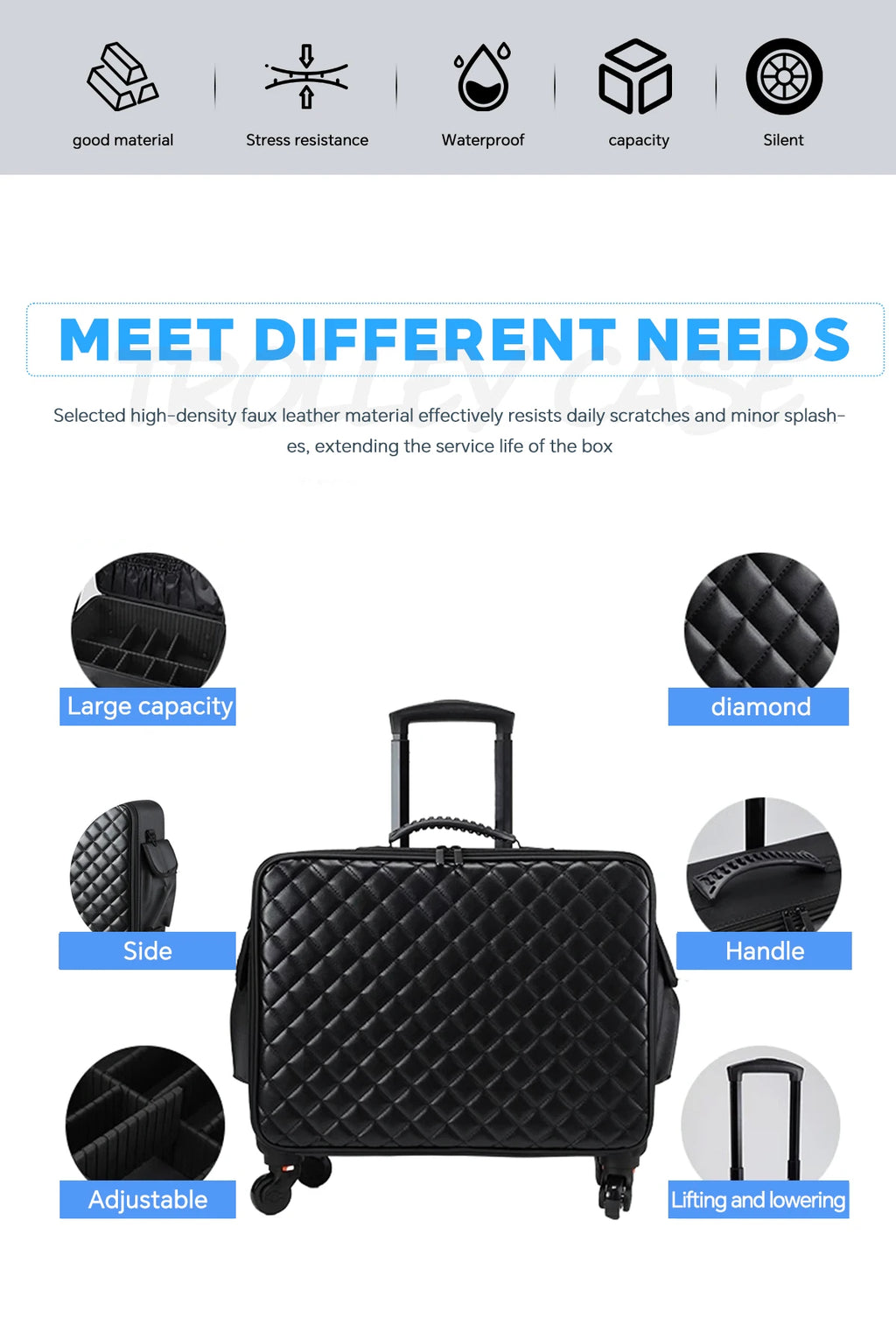Travel Makeup Artist Bag Luggage Cosmetic Brush Storage with Wheels Beauty Tool Organizer Rolling Suitcase for Artists