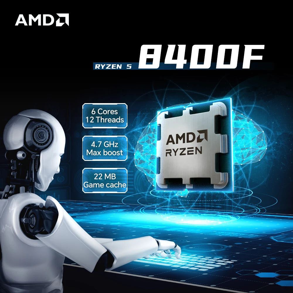 AMD Ryzen 5 8400F 6-Cores 12-Threads DDR5 New Desktop computer CPU processor with Socket AM5 R5 8400f 4.7GHz PCIe 4.0 but no fan