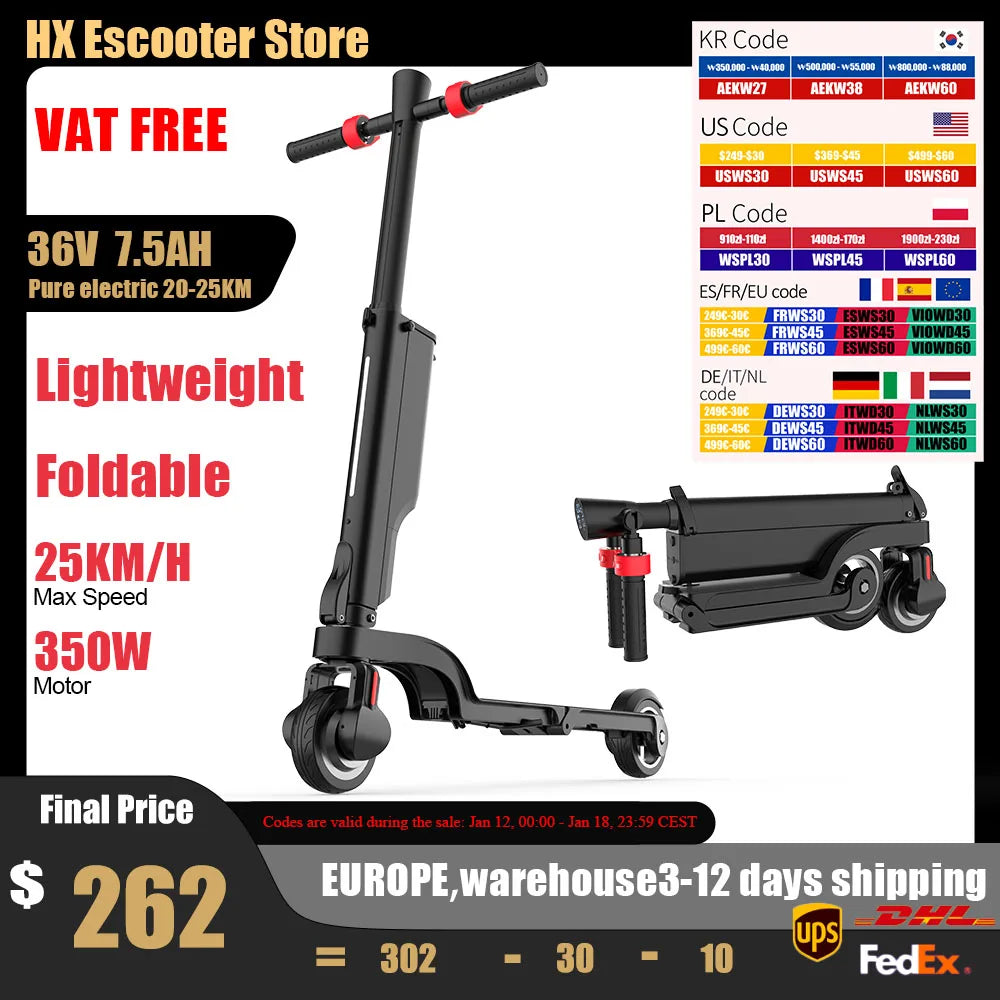 HX X6 Electric Scooter Adult 350W 7.5AH 36V 25KM/H Foldable Electric Kick E Scooter 5.5 inch Wheel EScooter For Adult Children