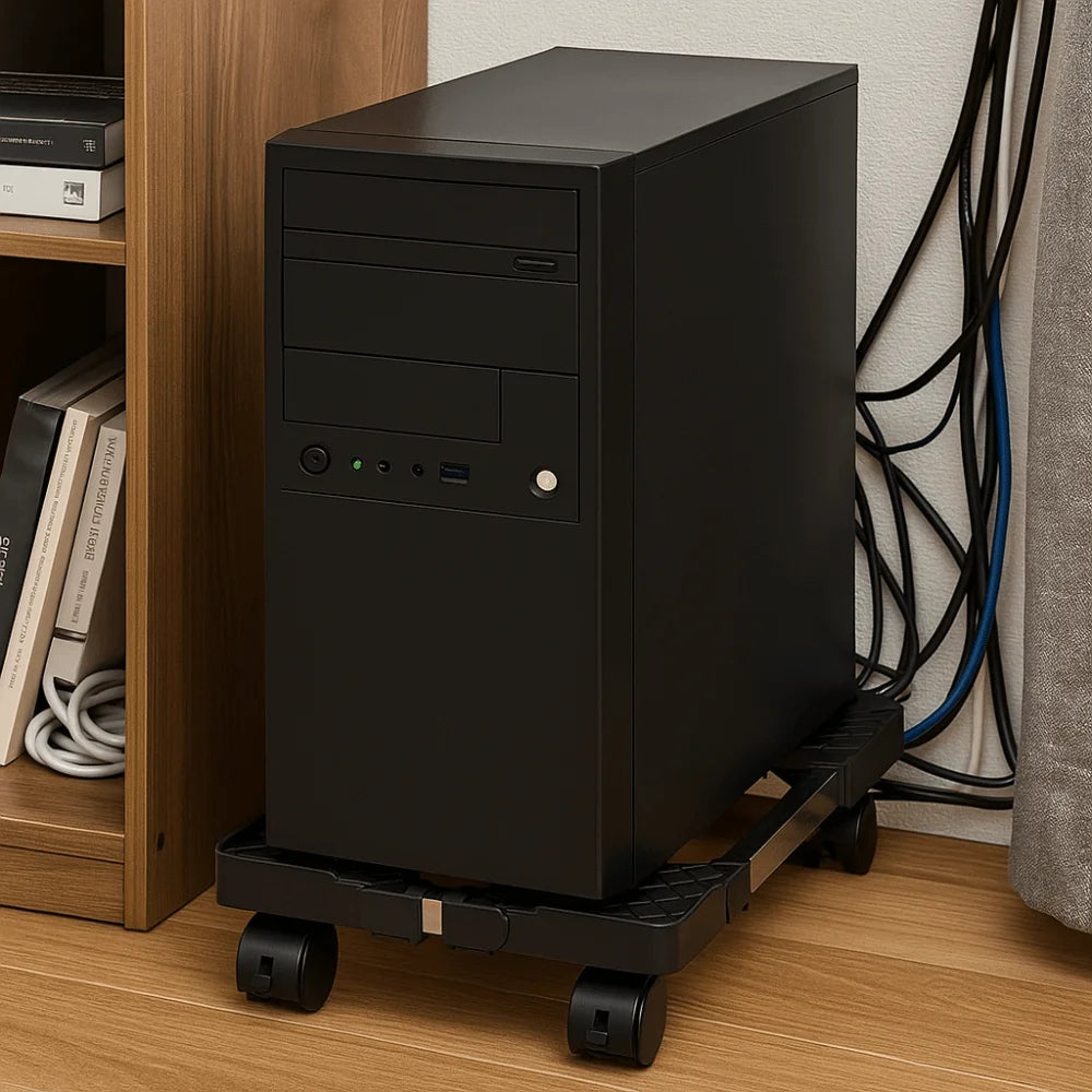 Desktop Stand Adjustable Mobile CPU Stand Scalable Stable CPU Stand with Universal Wheels Computer Mainframe Rack Office