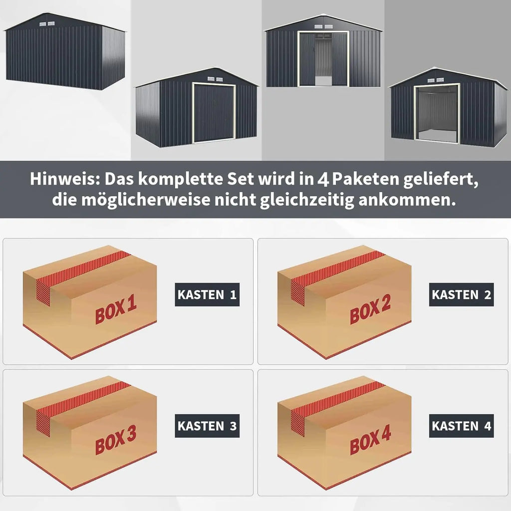 Metal Tool Shed 340 x 255 x 210 cm, Lockable Tool Shed with 4 Vents & Sliding Door, Garden Shed for Lawn Mower Bikes
