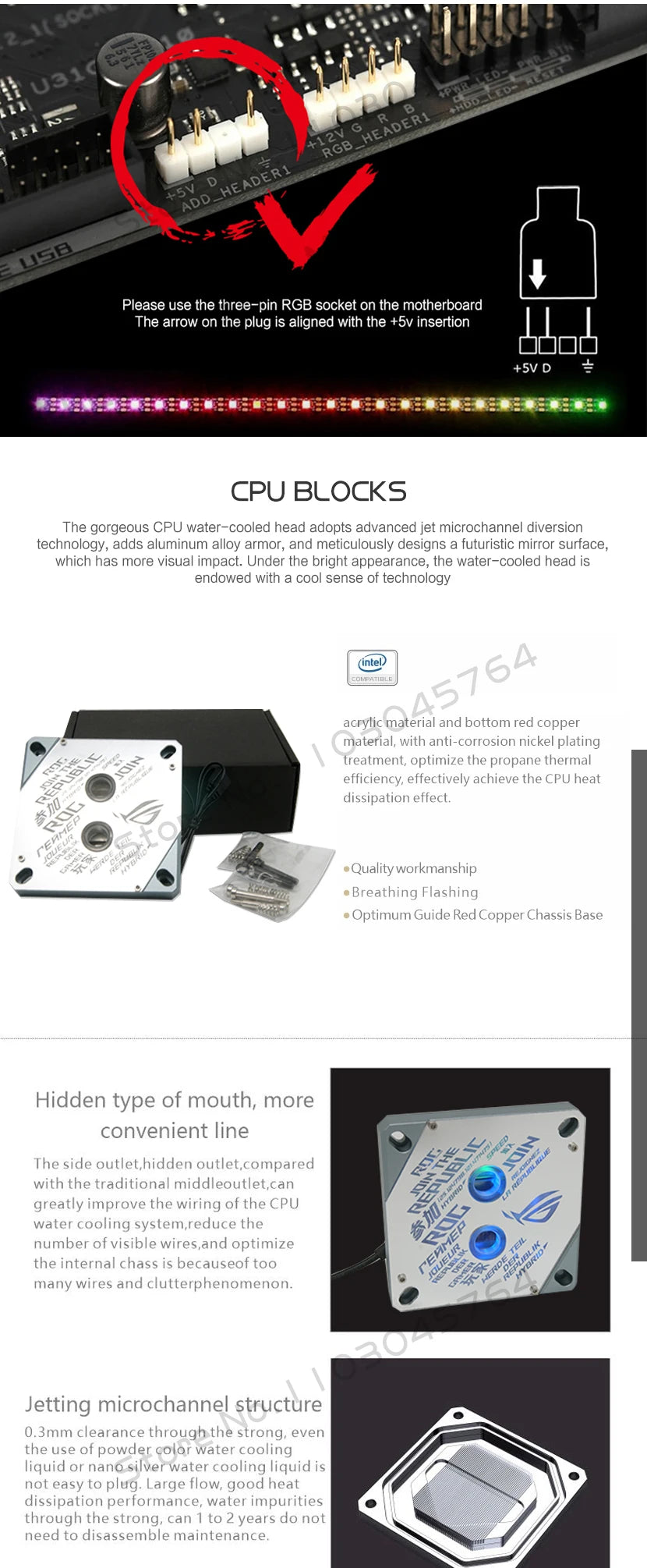 Mirror CPU Water Block 1700 Surface ROG 5V MB RGB SYNC Watercooler LGA1700 AM4 AM5 Platform Customized Available