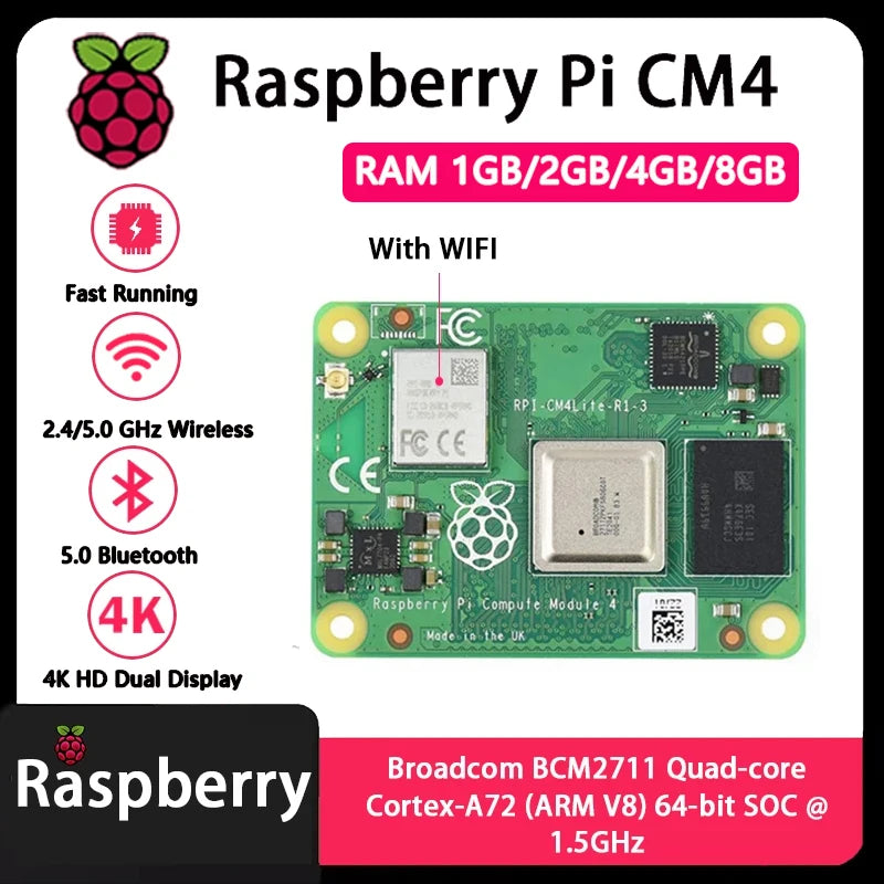 Raspberry Pi CM4 1GB/2GB/4GB/8GB RAM BCM2711 quad-core CortexA7264 Rpi ComputeModule 4 4GB/8GB/16GB/32GB EMMC Wifi Optional