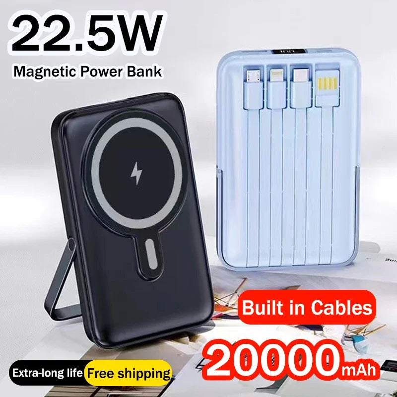 20000mAh Magnetic Power Bank Wireless Fast Charging Portable Charger with Cable Stand External Battery for IPhone Iwatch Magsafe