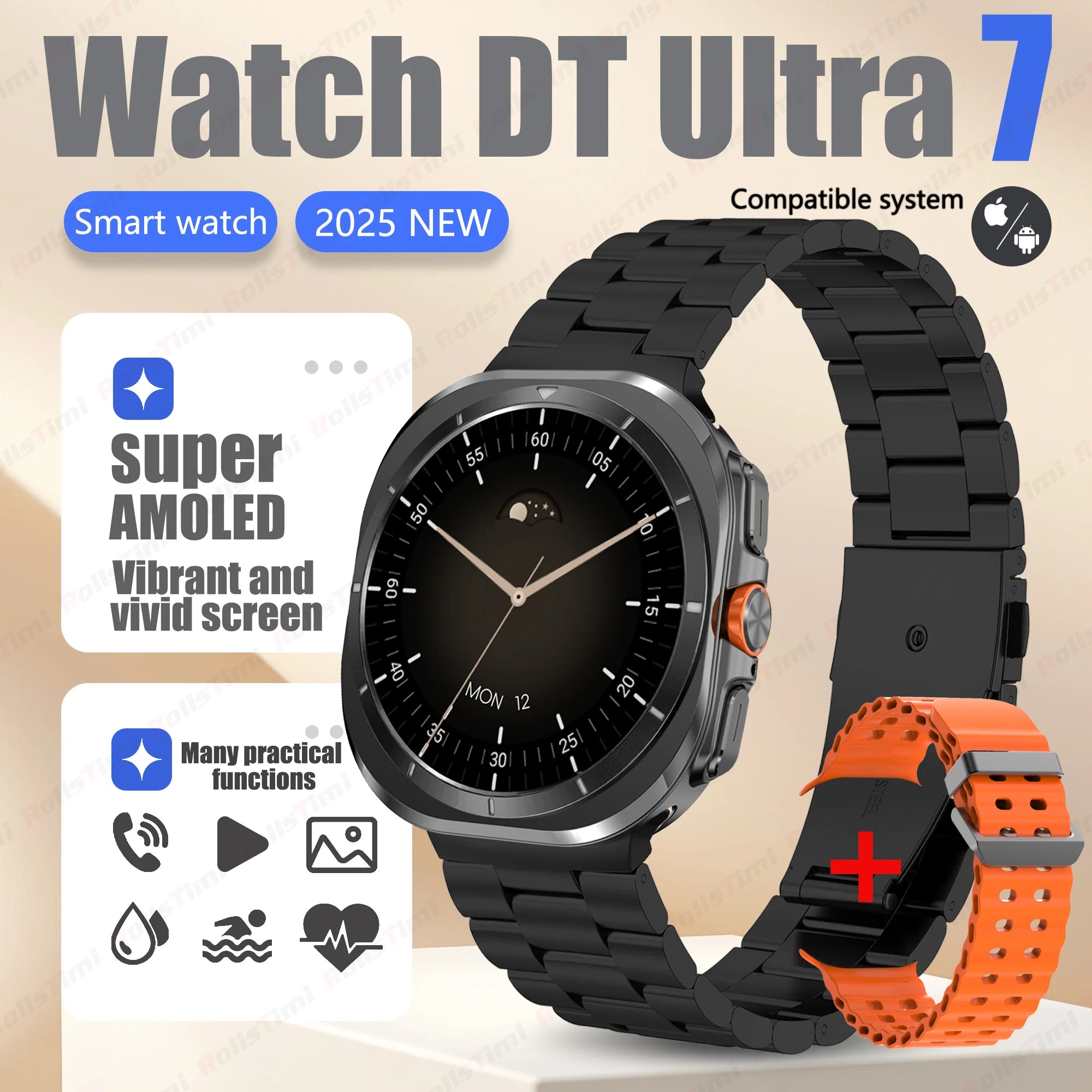 Smart Watch 7Ultra for Men ChatGPT Compass NFC 360*360 AMOLED Screen Heart Rate Monitor Bluetooth Call IP68 Waterproof Smartwat