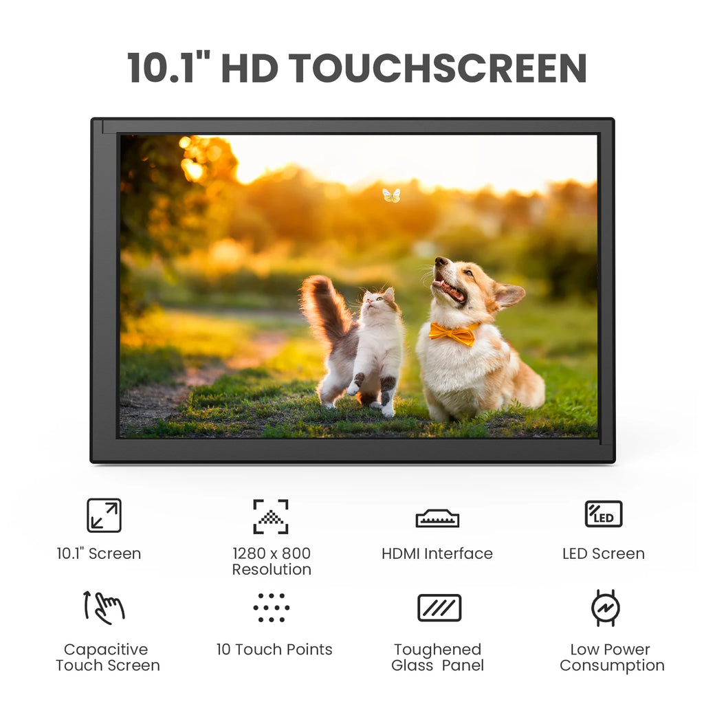 Miktver Small 10.1" Capacitive 10 Points Touch Monitor With Stand 1280x800P Raspberry Pi Display Plug&Play For Laptop Win 7/8/10