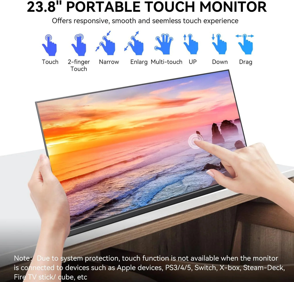 23.8-Inch Portable Monitor Touch Display FHD IPS 120Hz Travel Game Display With Built-in Stand Speaker Laptop Screen