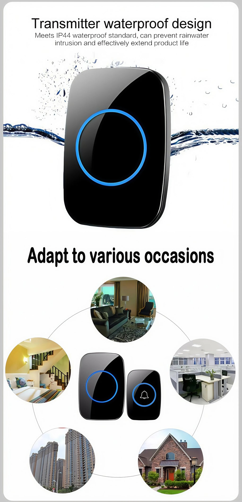 Smart Wireless Doorbell – Waterproof, 150M Range, Battery-Powered, Long-Distance Chime, Easy Installation for Home & Office