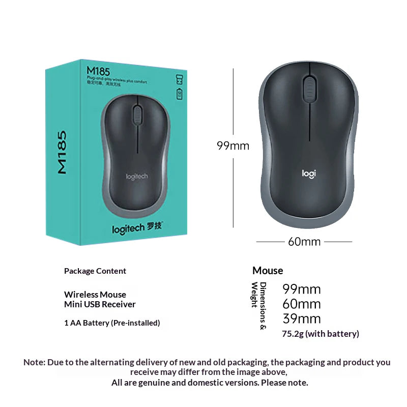 M185 Ambidextrous Wireless Mouse Small & Medium Hands Left-Hand Suitable for Office Use