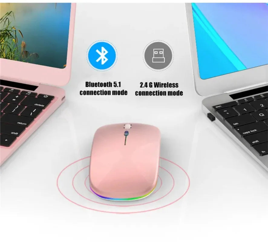 Rechargeable Wireless Mouse: Silent, LED Backlit, 2.4GHz Receiver + Bluetooth Dual Mode, Optical Mice for PC, Laptop & Computer