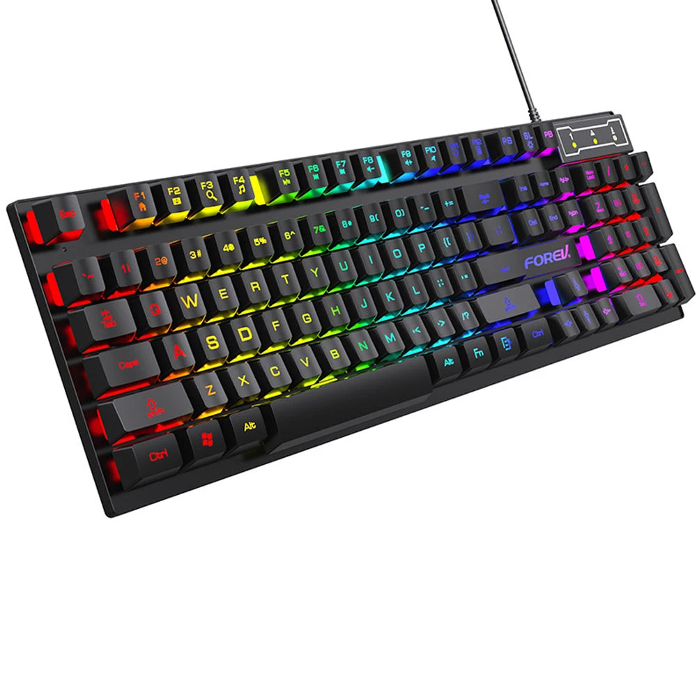 104 Keys Mechanical feel Keyboard Wired Gaming Keyboard for Laptop Desktop Ergonomics RGB Backlit LED Keycaps PC Accessories