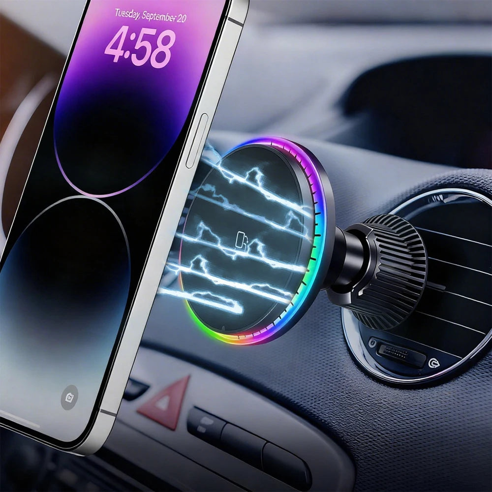 Fast charging car charger, car phone holder, wireless magnetic charger, compatible with Magsafe heat dissipation for iPhone/RG