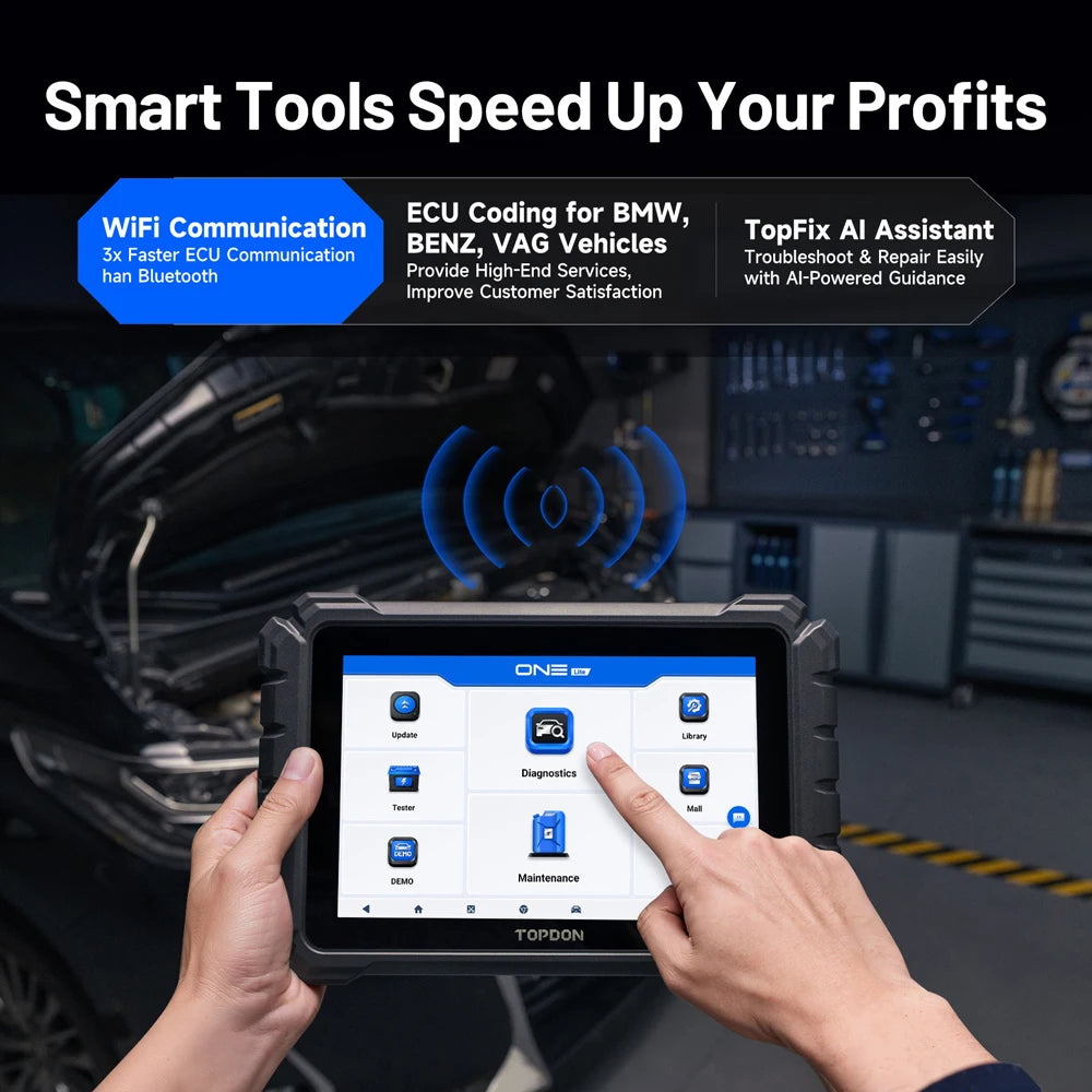 TOPDON One Lite 10.1inch OBD2 Car Scanner 10000mAh Battery Capacity Battery Tester OE All System Diagnostic Tool ECU Coding