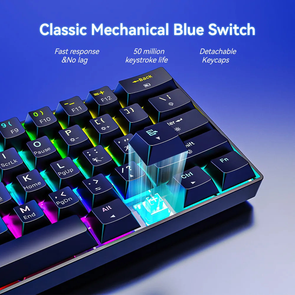 Wired Mechanical Keyboard Green Axis 68 Keys Hot-Swappable Side-Engraved Gradient E-Sports Gaming Keyboard