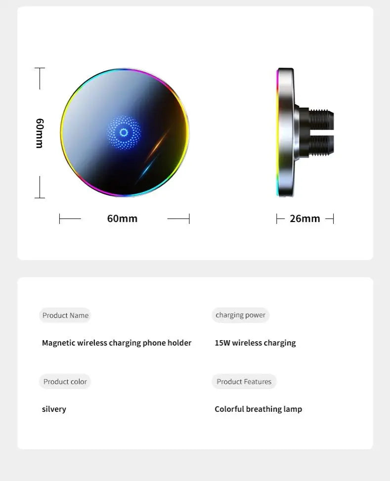 Car Magnetic Phone Holder Magnetic Wireless Car Charger Mount 15W Magnetic RGB LED Lights Magsafe Charger Base Accessories Phone