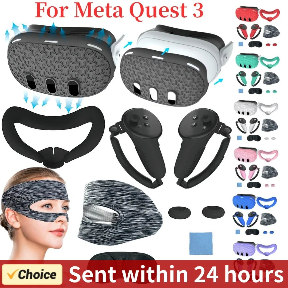7pcs Accessories Set Lens Protector Cover Anti-Fall VR Protective Cover VR Headset Cover Controller Grips Cover for Meta Quest 3