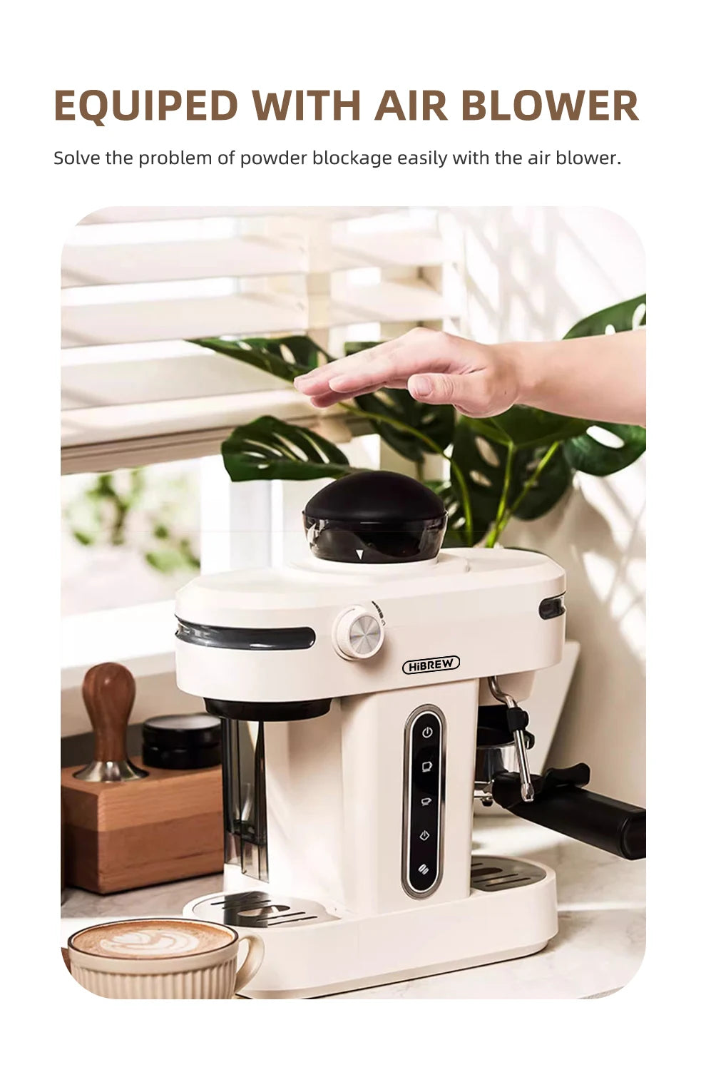 HiBREW 20 Bar Semi Automatic Espresso Coffee Maker With Grinder Bean For Cappuccino and Latte Milk Frothing System Machine H14