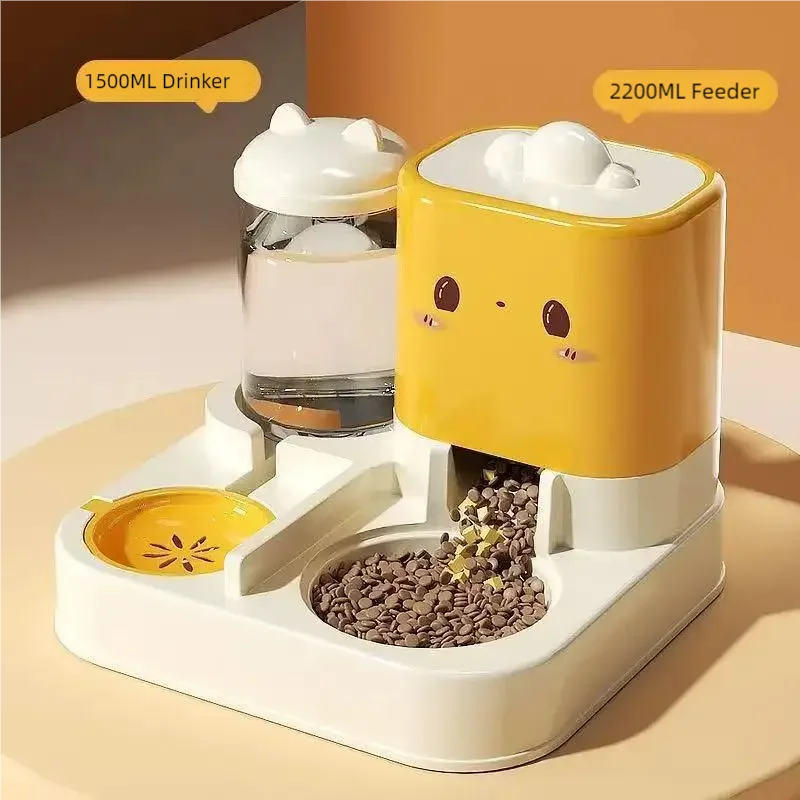 Cute Smiling Cat Automatic Feeder And Water Dispenser Pet Supplies Feeding Organizer Suitable for Cats And Small Dogs