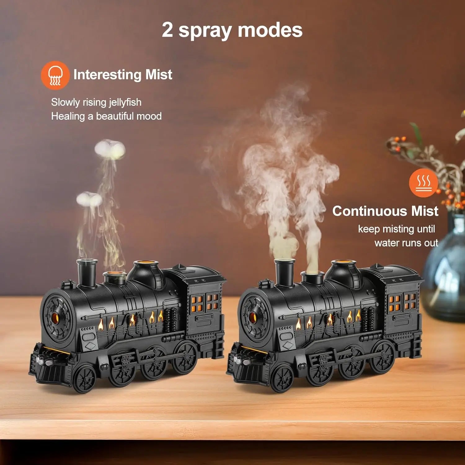 Essential Oil Diffuser Train Humidifier 300ml Two Mist Modes Aromatherapy Diffuser Two-color Lighting Humidification for Home