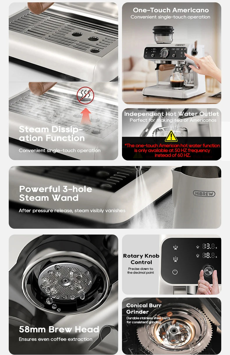 HiBREW Upgraded Dual Boiler Barista Pro Espresso Machine Built-in Grinder With 30 Size Settings for Cafe Hotel Restaurant H7B