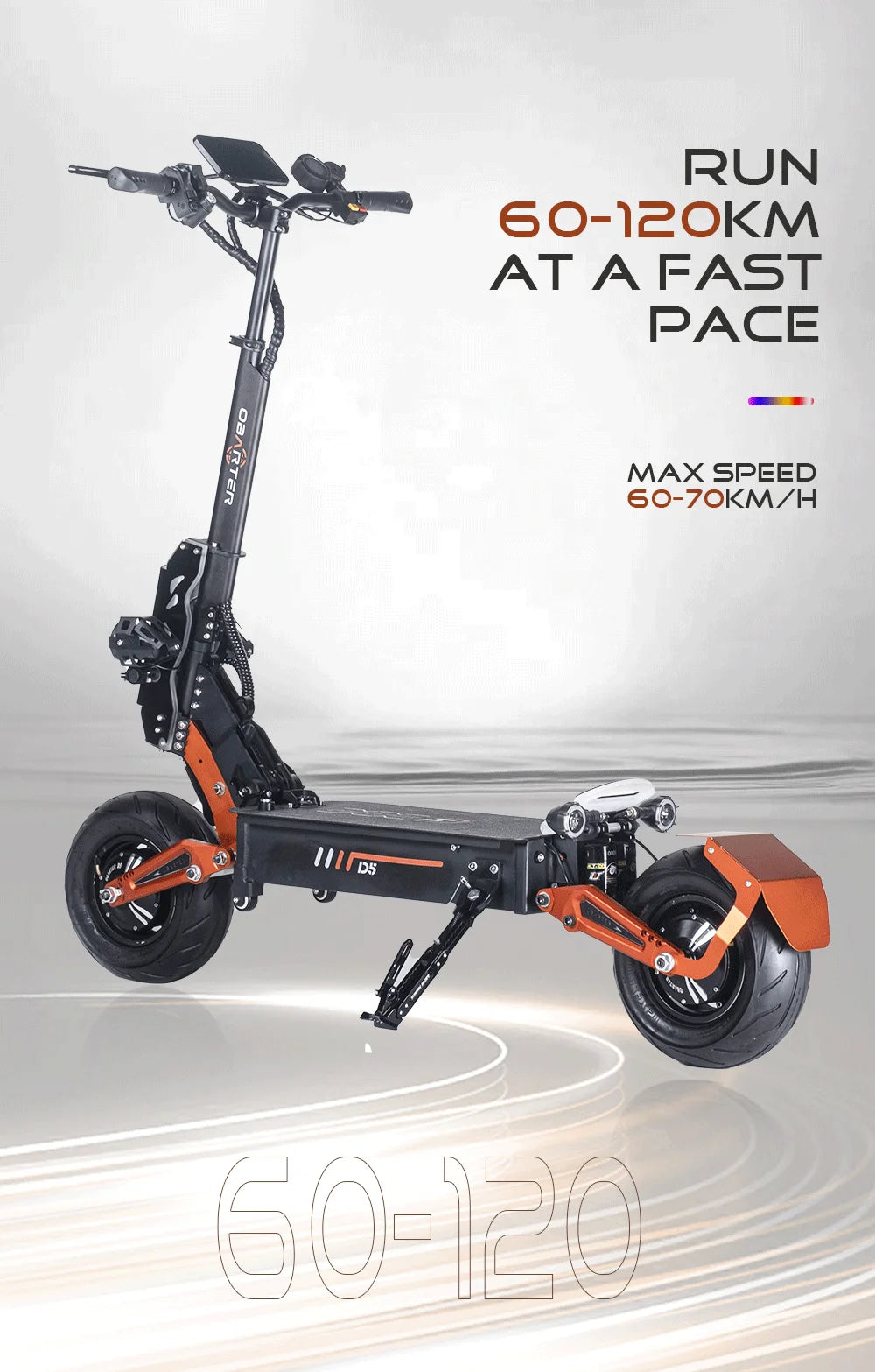 D5 scooter with Removable Battery Fast Speed 70kmh Obarter Electric Scooter Long Range 12 inch Tire 48V 5000W Scooter
