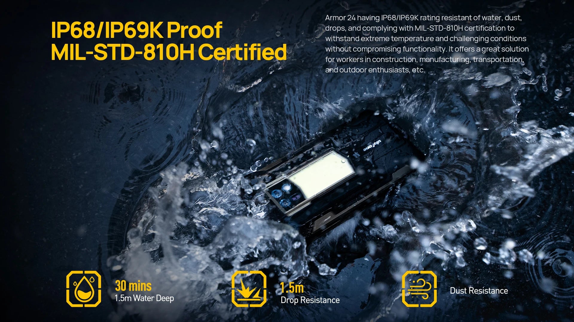 Ulefone Armor 24 Rugged Phone, 22000mAh, Up to 24GB + 256GB, 6.78 ", 120Hz Smartphone, 64MP + 64MP, NFC Phone, Global Version
